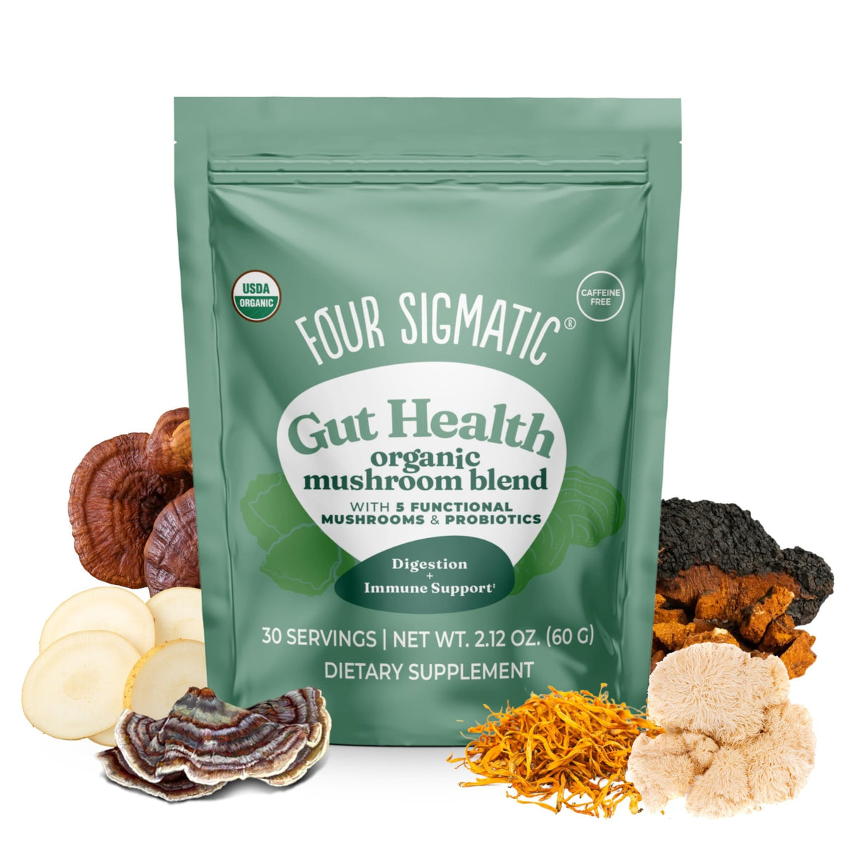 Four Sigmatic Gut Health Mushroom Blend | Organic Mushroom Powder Complex with Turkey Tail, Lion’s Mane, Cordyceps, Chaga, Probiotics and More - FENGGESTORE20