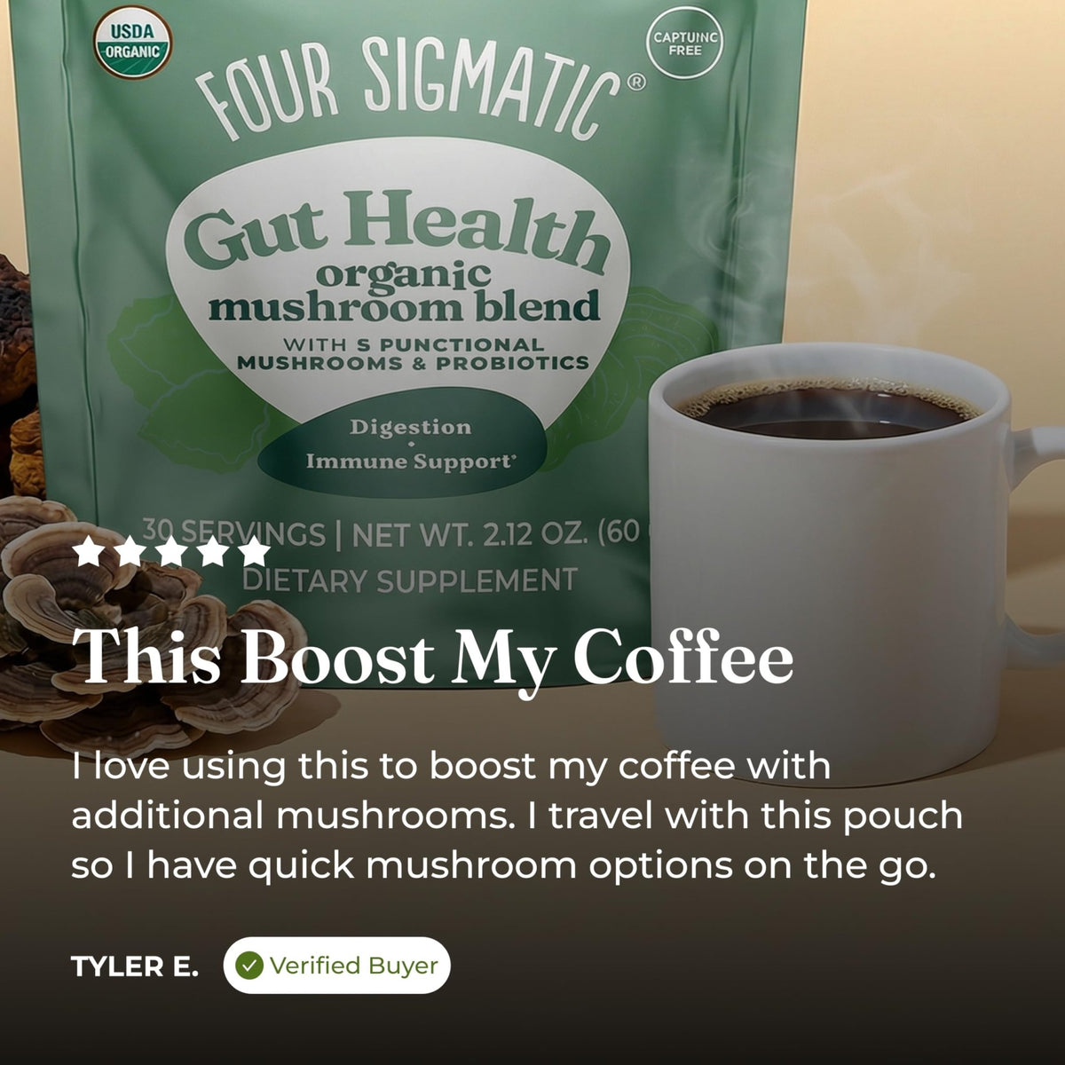 Four Sigmatic Gut Health Mushroom Blend | Organic Mushroom Powder Complex with Turkey Tail, Lion’s Mane, Cordyceps, Chaga, Probiotics and More - FENGGESTORE20