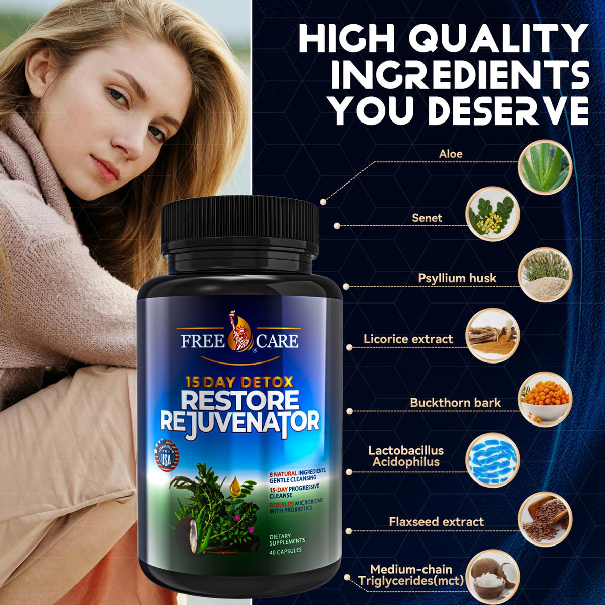FreeCare Colon Cleanse 15+5Day Upgrade,Advanced Gut Cleanse Detox for Women & Men Fast Natural Laxative for Constipation Relief with Cascara Sagrada, Psyllium Husk - FENGGESTORE20