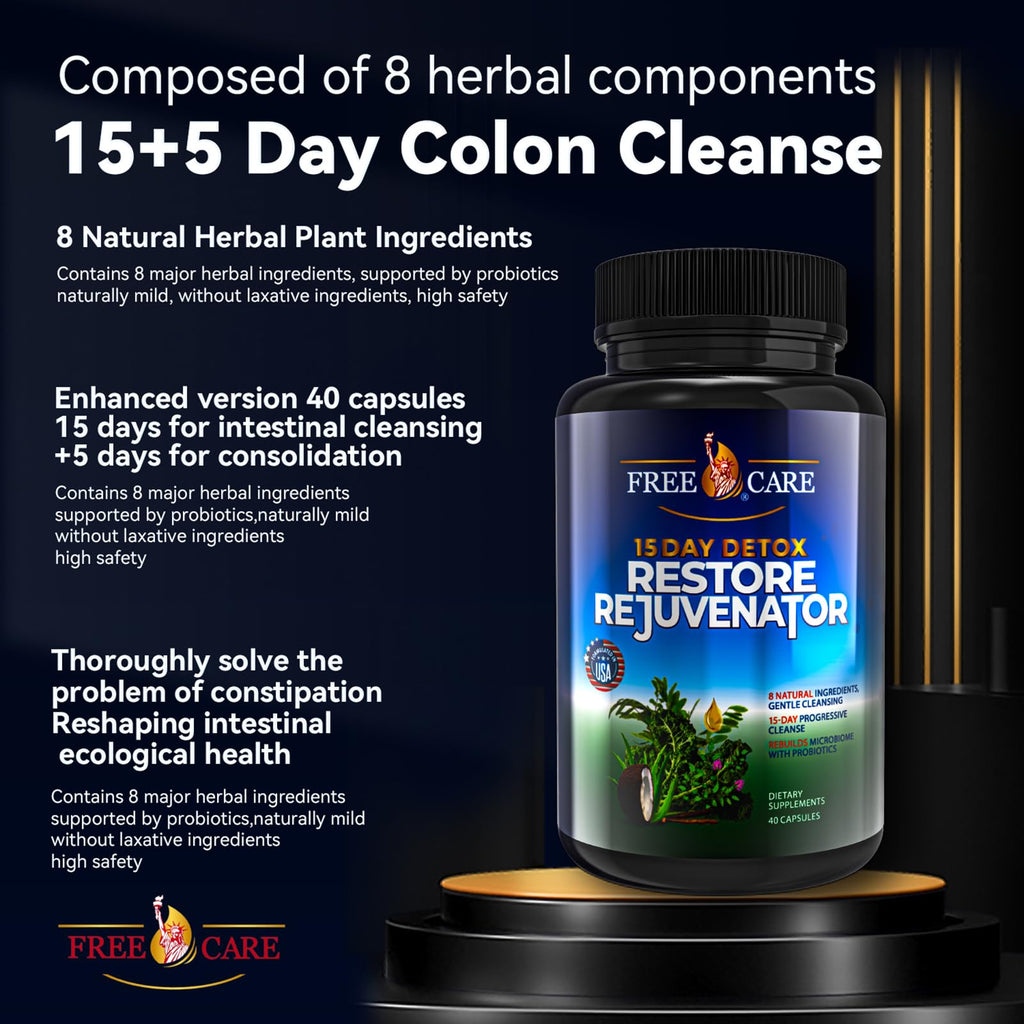 FreeCare Colon Cleanse 15+5Day Upgrade,Advanced Gut Cleanse Detox for Women & Men Fast Natural Laxative for Constipation Relief with Cascara Sagrada, Psyllium Husk - FENGGESTORE20