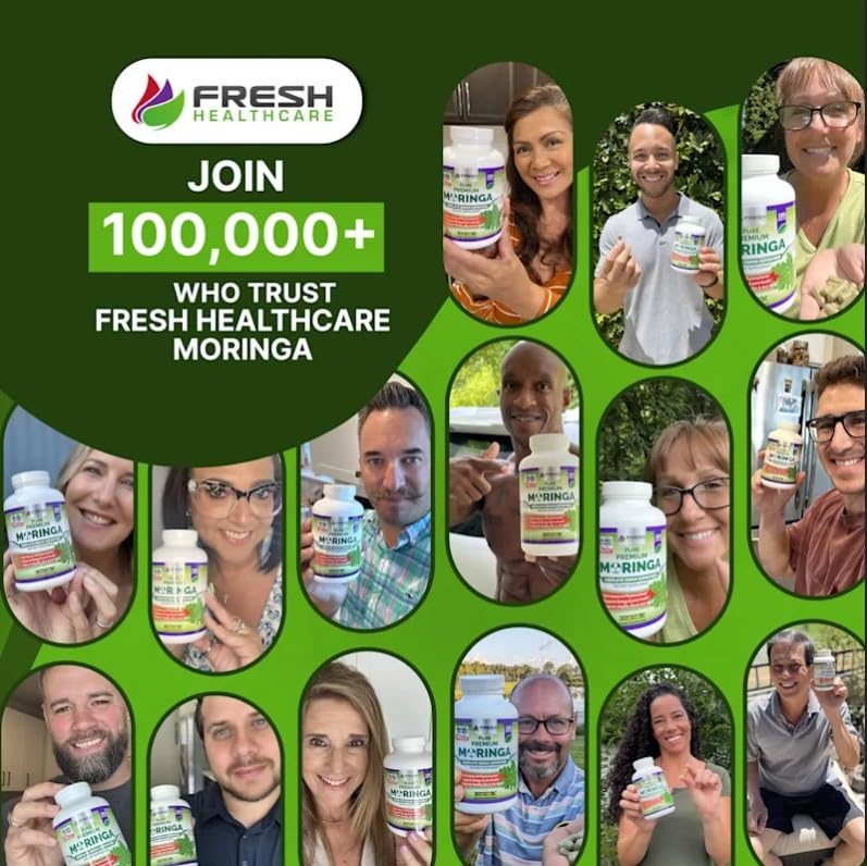 FRESH HEALTHCARE Moringa Capsules – 100% Pure Leaf Powder - 180 Pills, Non-GMO - 3 Month Supply - Complete Green Superfood for Energy - FENGGESTORE20