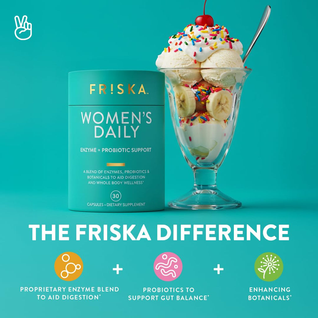 FRISKA Women’s Daily Digestive Enzyme and Probiotics Supplement, Advanced Natural Support for Female Digestive Health, Fights Bloating, Eases Digestion - FENGGESTORE20