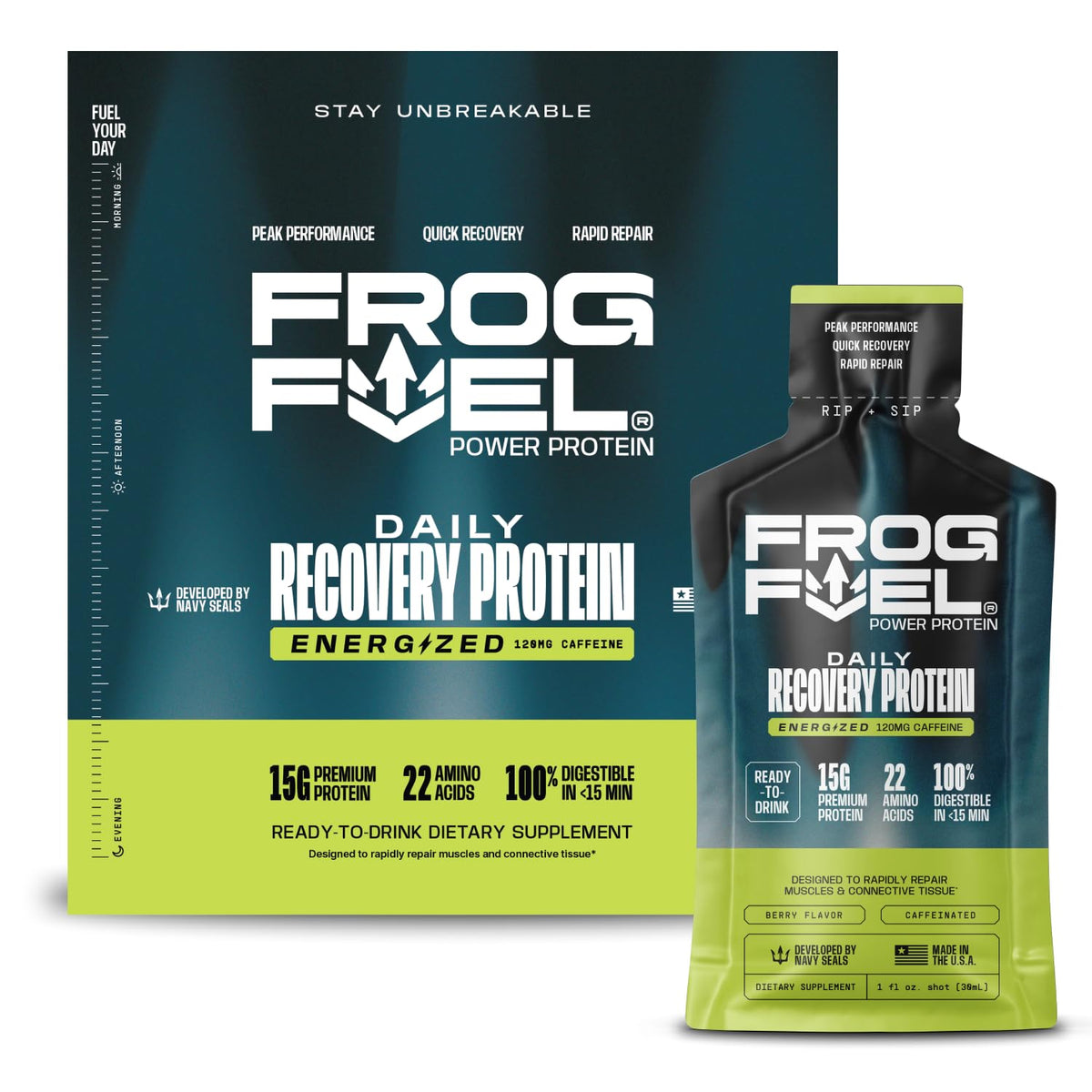 Frog Fuel Power Energized Complete Protein Shot, 15g, Nano Hydrolyzed & Grass Fed, 80mg Caffeine, Gluten Free, Fat & Sugar Free, 22 Amino Acids, - FENGGESTORE20