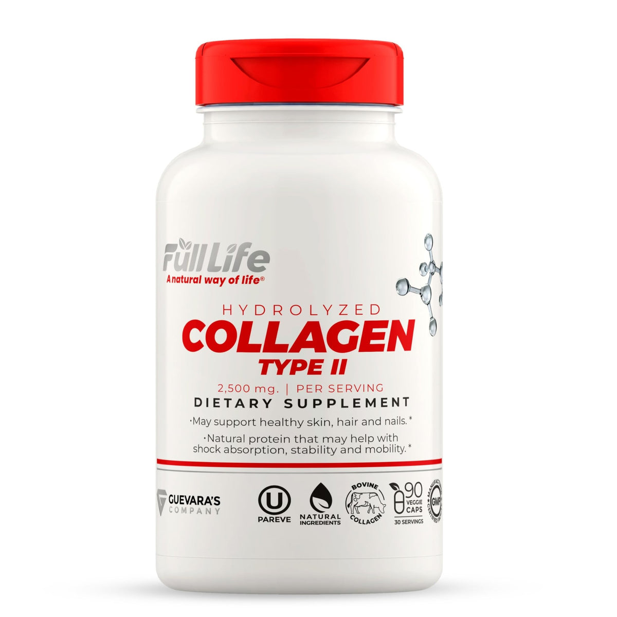 Full Life Hydrolyzed Collagen Supplements - Bovine Collagen Pills for Women and Men - Kosher Collagen Capsules, Gluten-Free - 90 Veggie Capsules 2,500mg - FENGGESTORE20