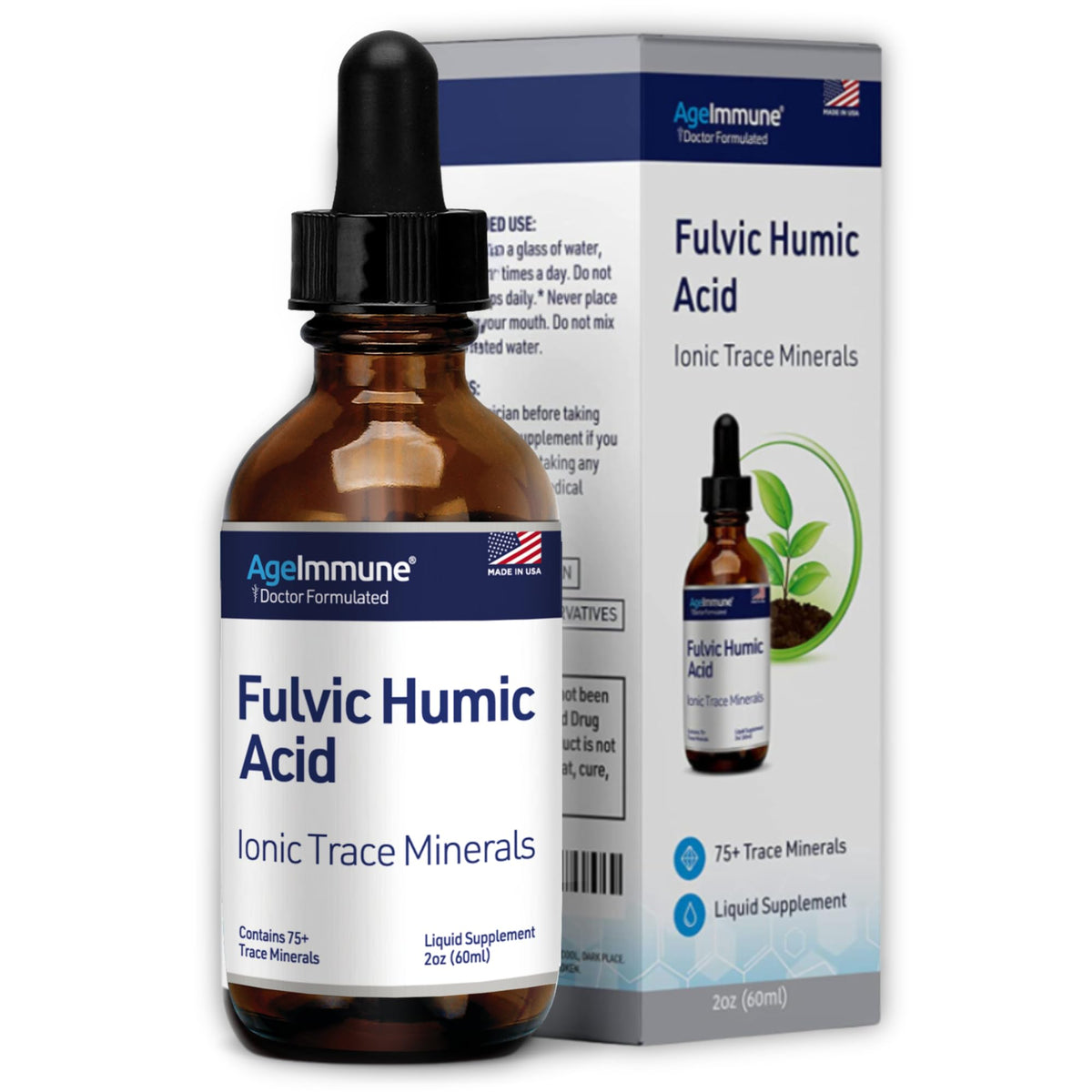 Fulvic Humic Acid 75 + Trace Minerals Liquid Supplement - Plant Derived in USA - Fulvic Acid Minerals Concentrate for Energy, Gut Health and Hydration - FENGGESTORE20