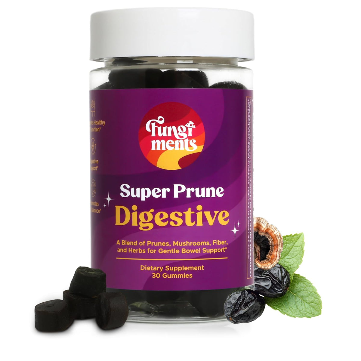 Fungiments Super Prune - Mushroom Supplement - Turkey Tail Mushrooms, Fiber, Rhubarb, Prunes, Ginger, Chamomile - Debloating, Constipation Relief - FENGGESTORE20