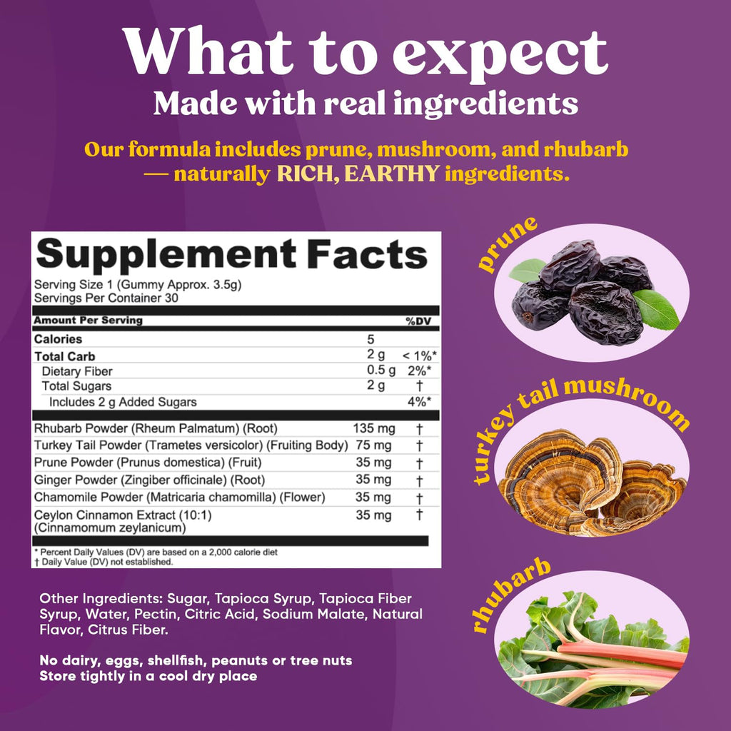 Fungiments Super Prune - Mushroom Supplement - Turkey Tail Mushrooms, Fiber, Rhubarb, Prunes, Ginger, Chamomile - Debloating, Constipation Relief - FENGGESTORE20