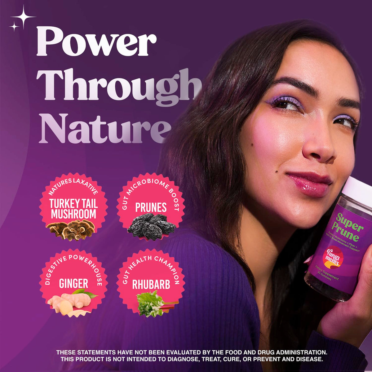Fungiments Super Prune - Mushroom Supplement - Turkey Tail Mushrooms, Fiber, Rhubarb, Prunes, Ginger, Chamomile - Debloating, Constipation Relief - FENGGESTORE20