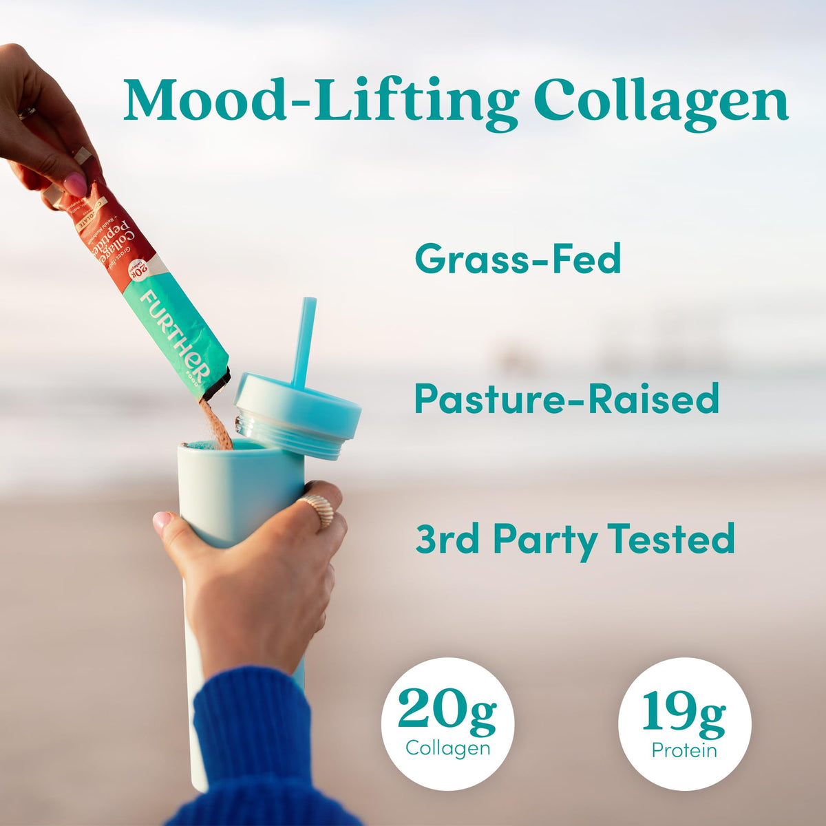 Further Food Chocolate Collagen Peptides Powder with Reishi Mushroom - 100% Grass-Fed, Hydrolyzed Type 1 & 3, 20g of Collagen per Serving, Supports Skin, Hair, Nails & Joints, Stick Packs, 9.74 Oz - FENGGESTORE20