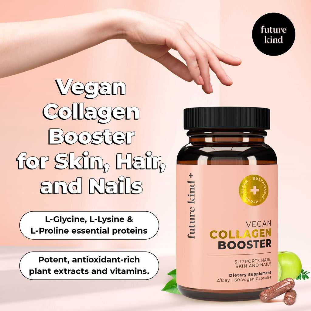 Future Kind Vegan Collagen - Supports Collagen Production with Biotin and Vitamin C (60 Capsules in Glass Bottle) - FENGGESTORE20