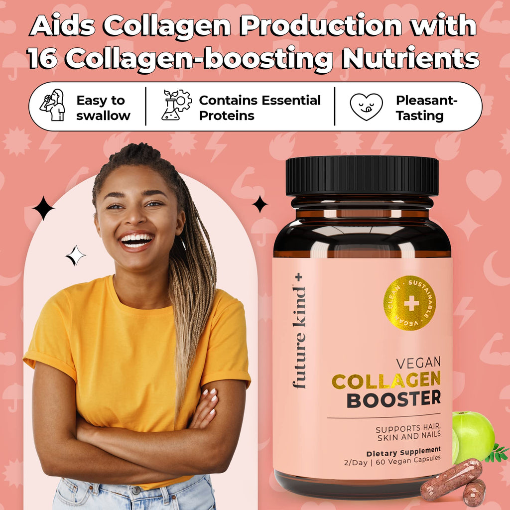 Future Kind Vegan Collagen - Supports Collagen Production with Biotin and Vitamin C (60 Capsules in Glass Bottle) - FENGGESTORE20