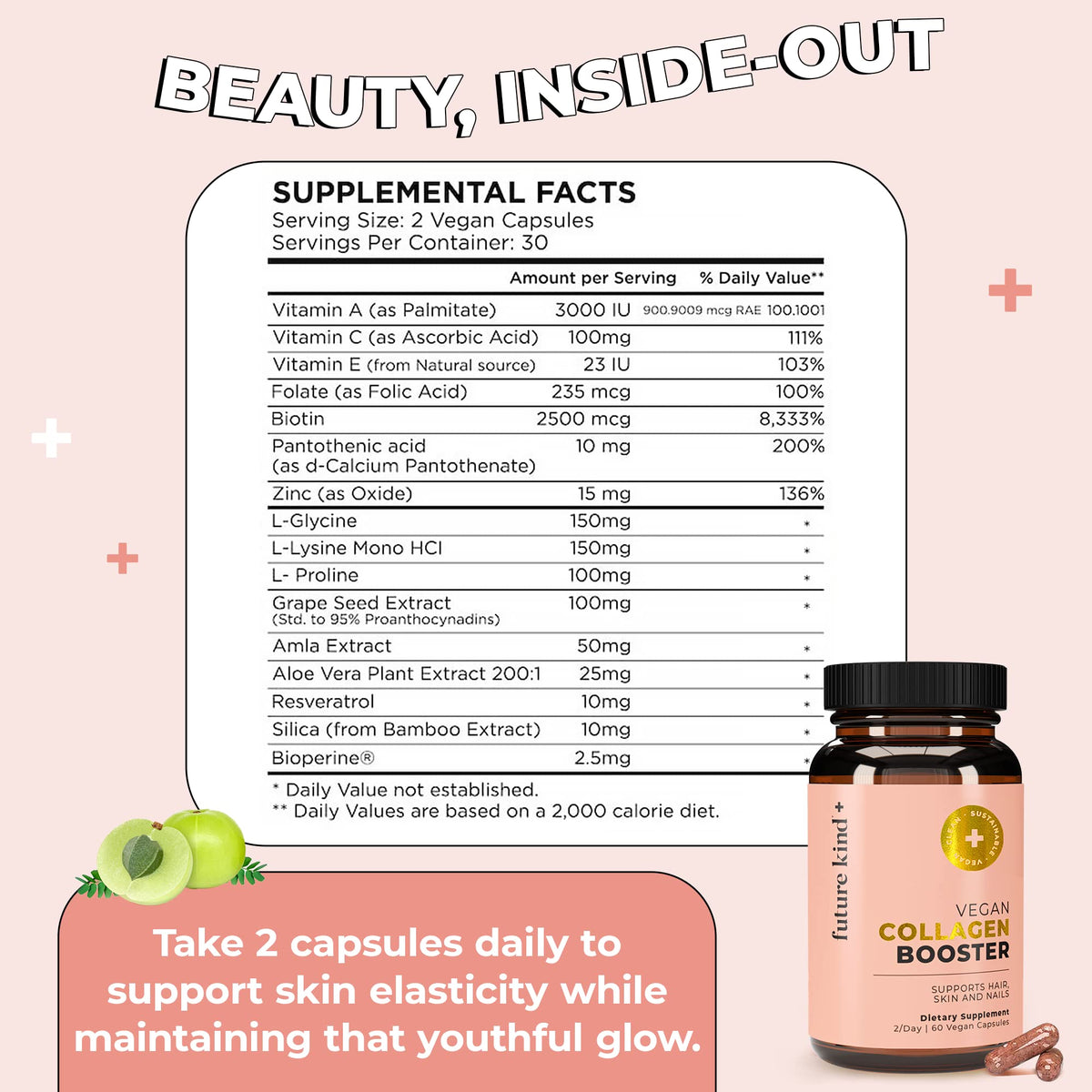 Future Kind Vegan Collagen - Supports Collagen Production with Biotin and Vitamin C (60 Capsules in Glass Bottle) - FENGGESTORE20