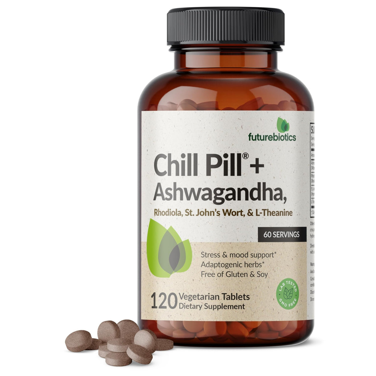 Futurebiotics Chill Pill + Ashwagandha, Rhodiola, St. John’s Wort, & L-Theanine - Non-GMO, 120 Vegetarian Tablets - FENGGESTORE20