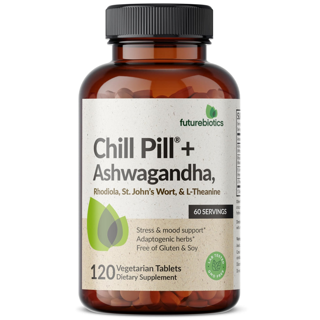 Futurebiotics Chill Pill + Ashwagandha, Rhodiola, St. John’s Wort, & L-Theanine - Non-GMO, 120 Vegetarian Tablets - FENGGESTORE20