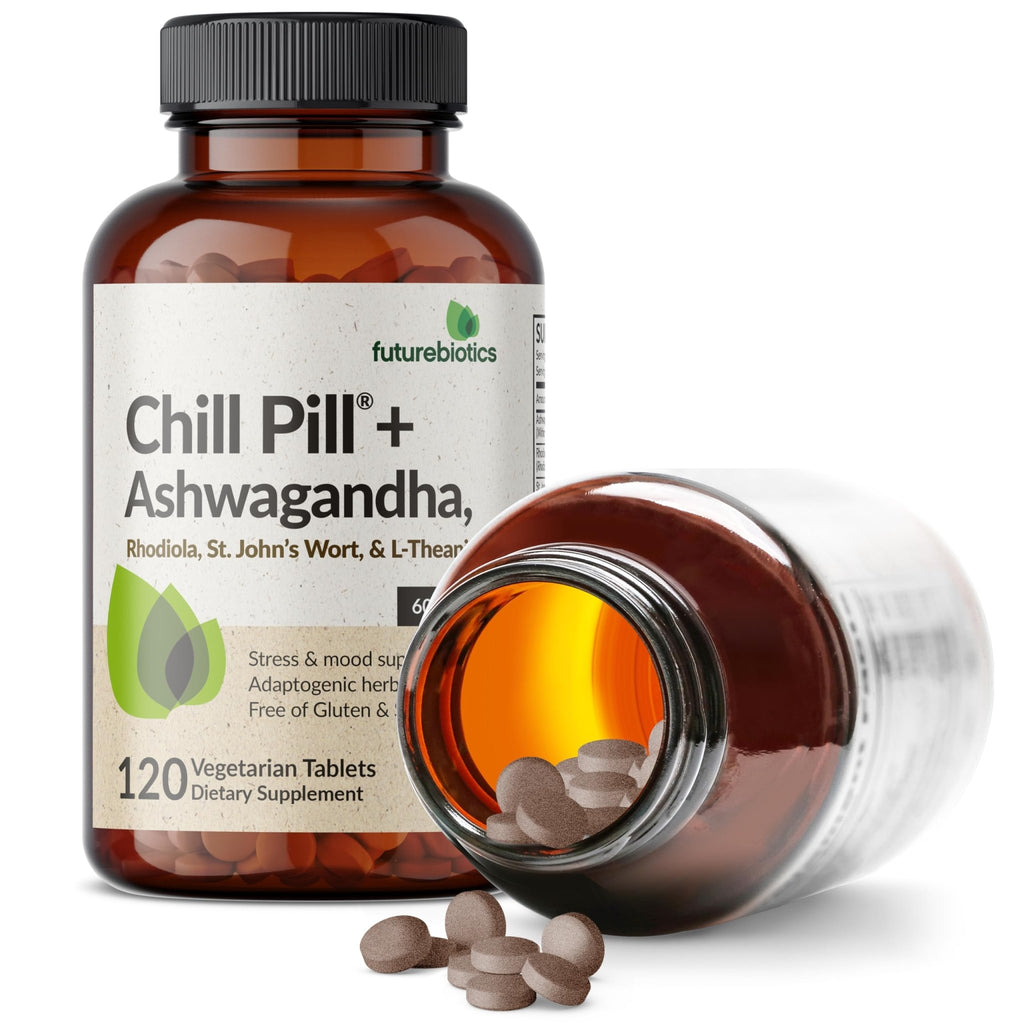 Futurebiotics Chill Pill + Ashwagandha, Rhodiola, St. John’s Wort, & L-Theanine - Non-GMO, 120 Vegetarian Tablets - FENGGESTORE20