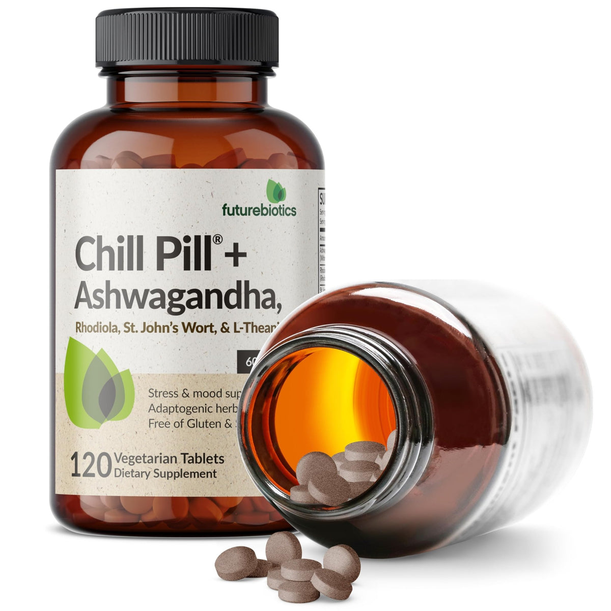 Futurebiotics Chill Pill + Ashwagandha, Rhodiola, St. John’s Wort, & L-Theanine - Non-GMO, 120 Vegetarian Tablets - FENGGESTORE20
