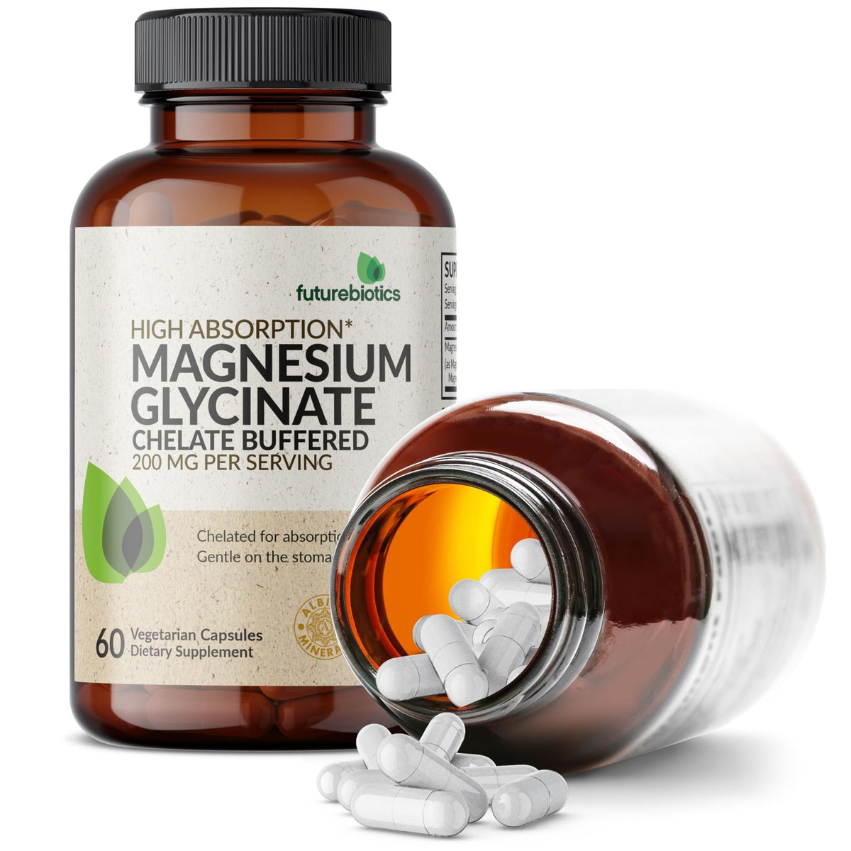 Futurebiotics Magnesium Glycinate 200 MG per Serving Chelated for High Absorption, Gentle On Stomach, Non-GMO, 60 Vegetarian Capsules - FENGGESTORE20