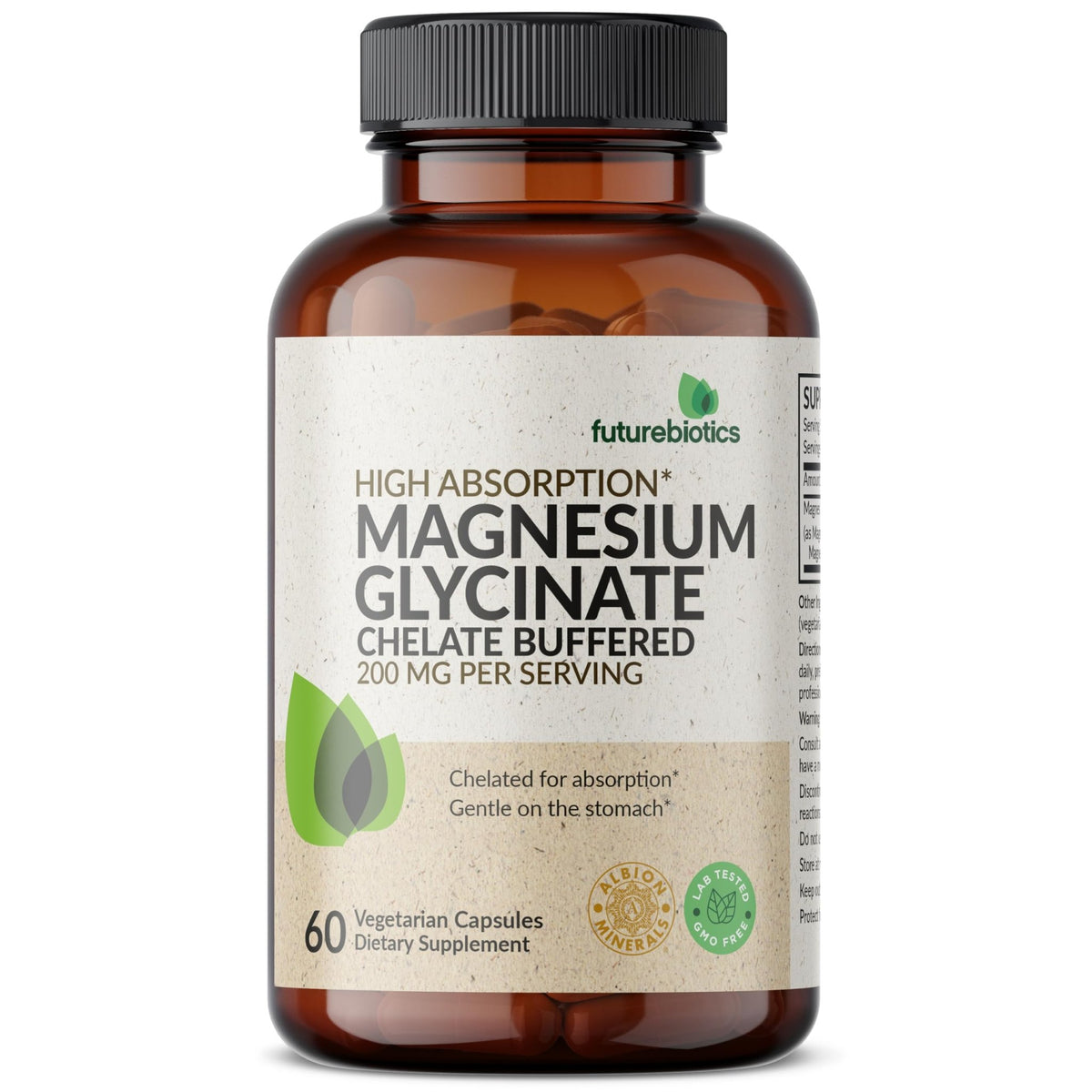 Futurebiotics Magnesium Glycinate 200 MG per Serving Chelated for High Absorption, Gentle On Stomach, Non-GMO, 60 Vegetarian Capsules - FENGGESTORE20