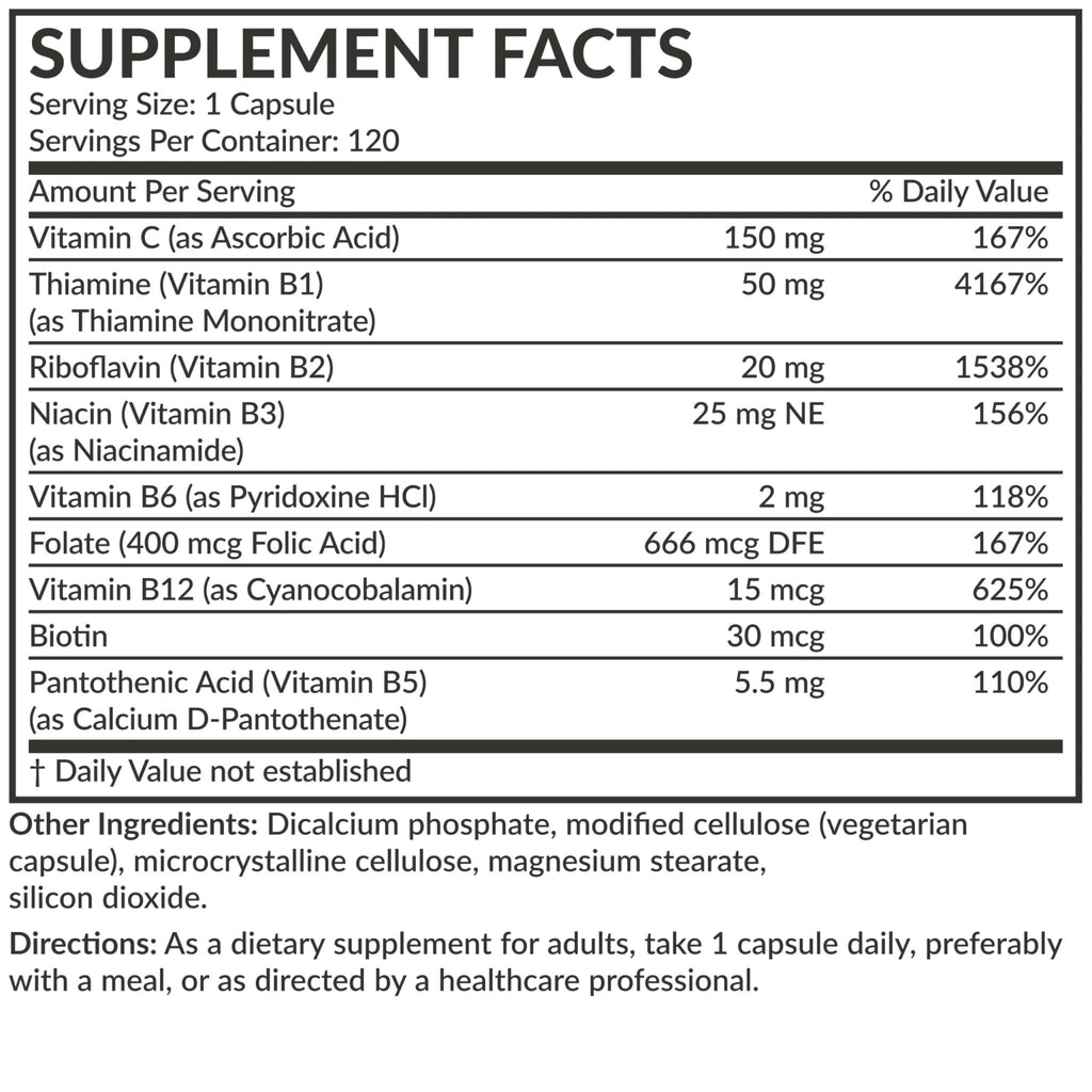 Futurebiotics Vitamin B Complex with Vitamin C Supports Energy Production, Nervous System & Immune Support - Non-GMO, 120 Vegetarian Capsules - FENGGESTORE20