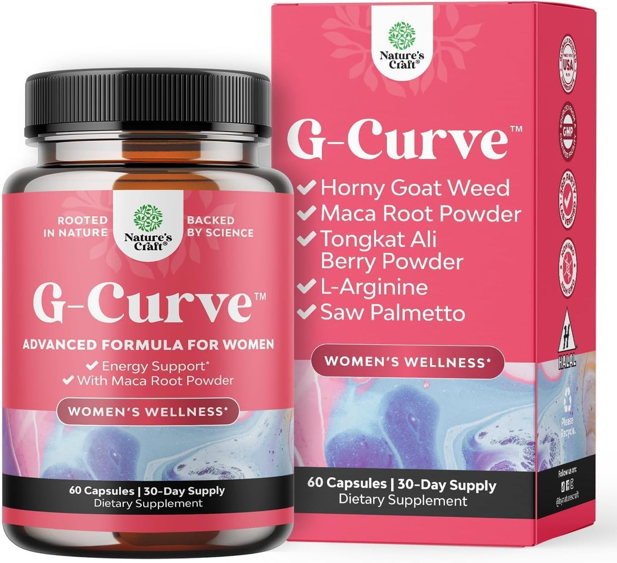 G-Curve Butt and Breast Growth Capsules - Horny Goat Weed Muira Puama & Maca Root for Butt Growth Support - Advanced Herbal Formula - FENGGESTORE20