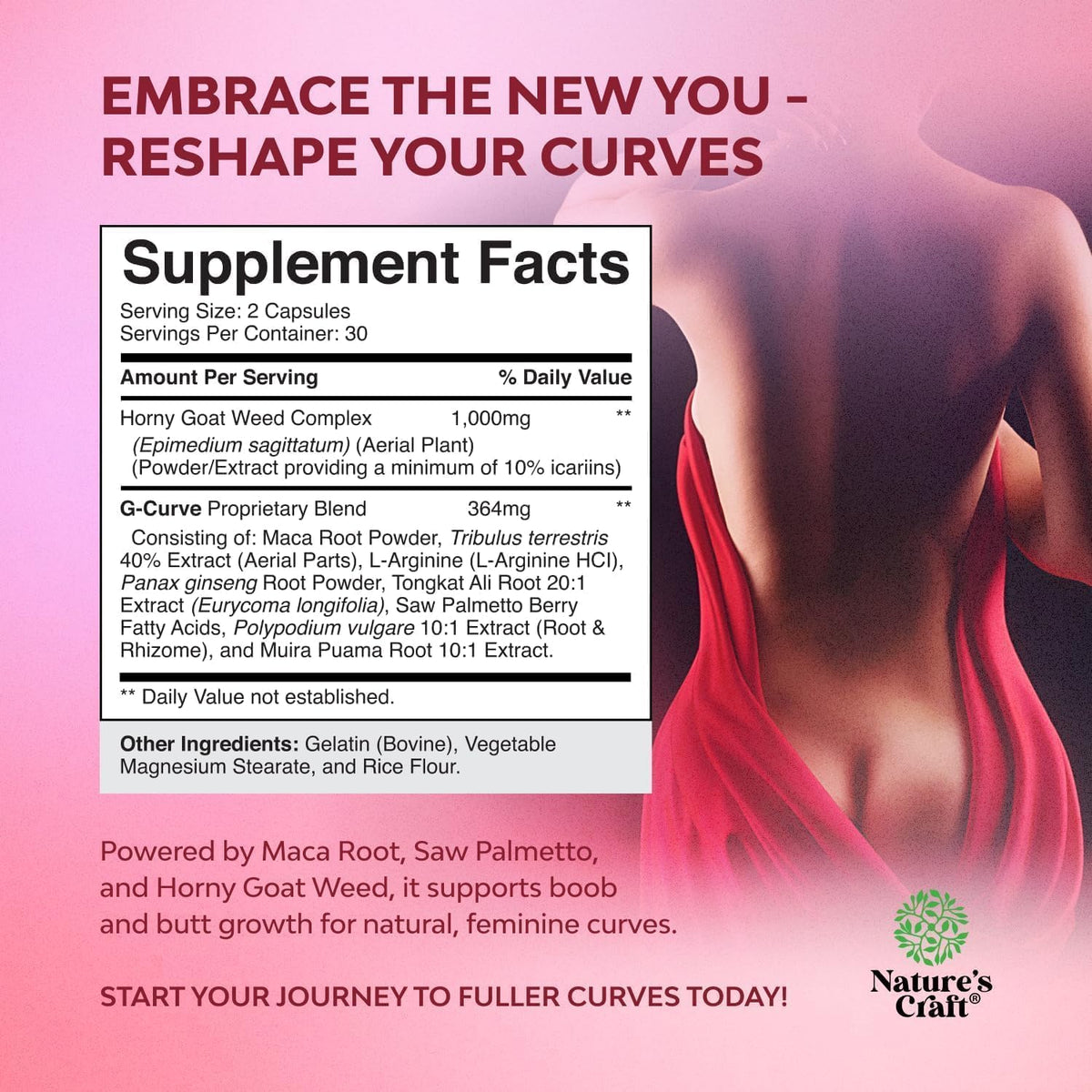 G-Curve Butt and Breast Growth Capsules - Horny Goat Weed Muira Puama & Maca Root for Butt Growth Support - Advanced Herbal Formula - FENGGESTORE20