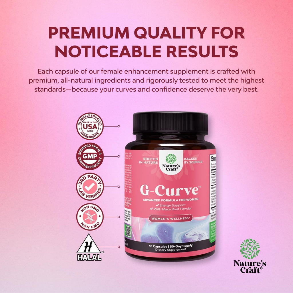 G-Curve Butt and Breast Growth Capsules - Horny Goat Weed Muira Puama & Maca Root for Butt Growth Support - Advanced Herbal Formula - FENGGESTORE20