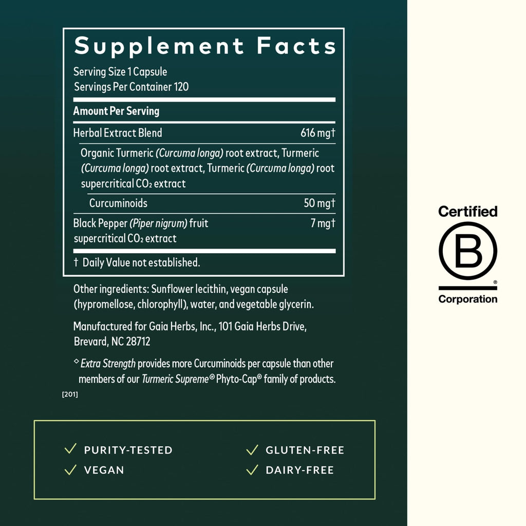 Gaia Herbs Turmeric Supreme Extra Strength - Supports Occasional Discomfort from Normal Wear & Tear* - with Turmeric Curcumin & Black Pepper - FENGGESTORE20