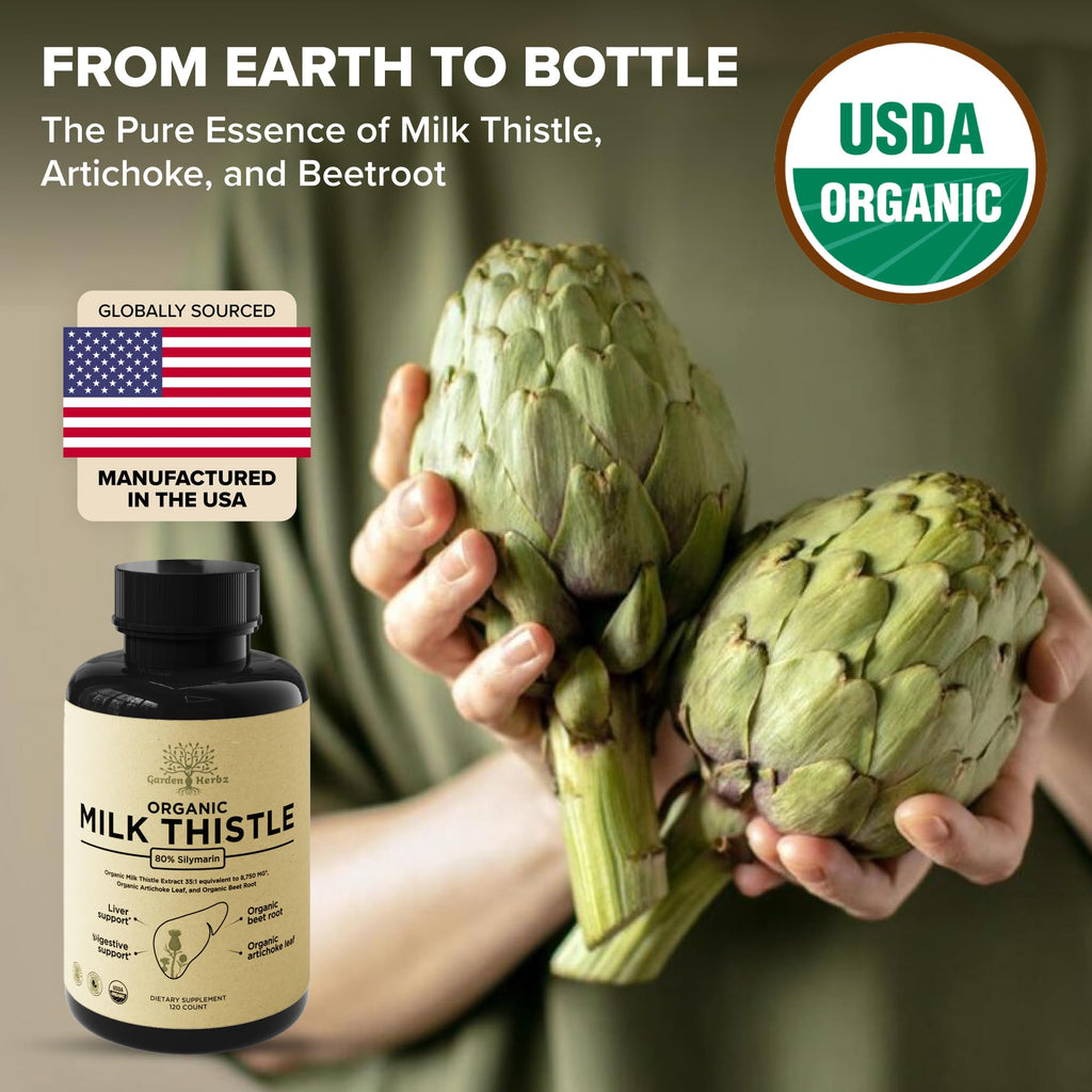 Garden of Herbz USDA Organic Milk Thistle Liver Detox Supplement 80% Silymarin, 250 mg with Beet Root & Artichoke Extract for Liver Support & Digestion, - FENGGESTORE20