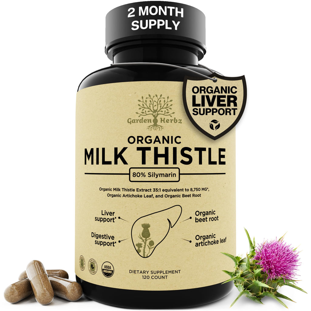 Garden of Herbz USDA Organic Milk Thistle Liver Detox Supplement 80% Silymarin, 250 mg with Beet Root & Artichoke Extract for Liver Support & Digestion, - FENGGESTORE20
