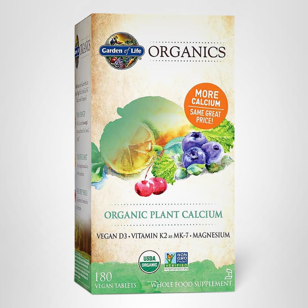 Garden of Life Calcium Supplement with Magnesium & Organic Vitamin D3 K2, Made from Whole Foods, Gluten-Free, 180 Count - FENGGESTORE20