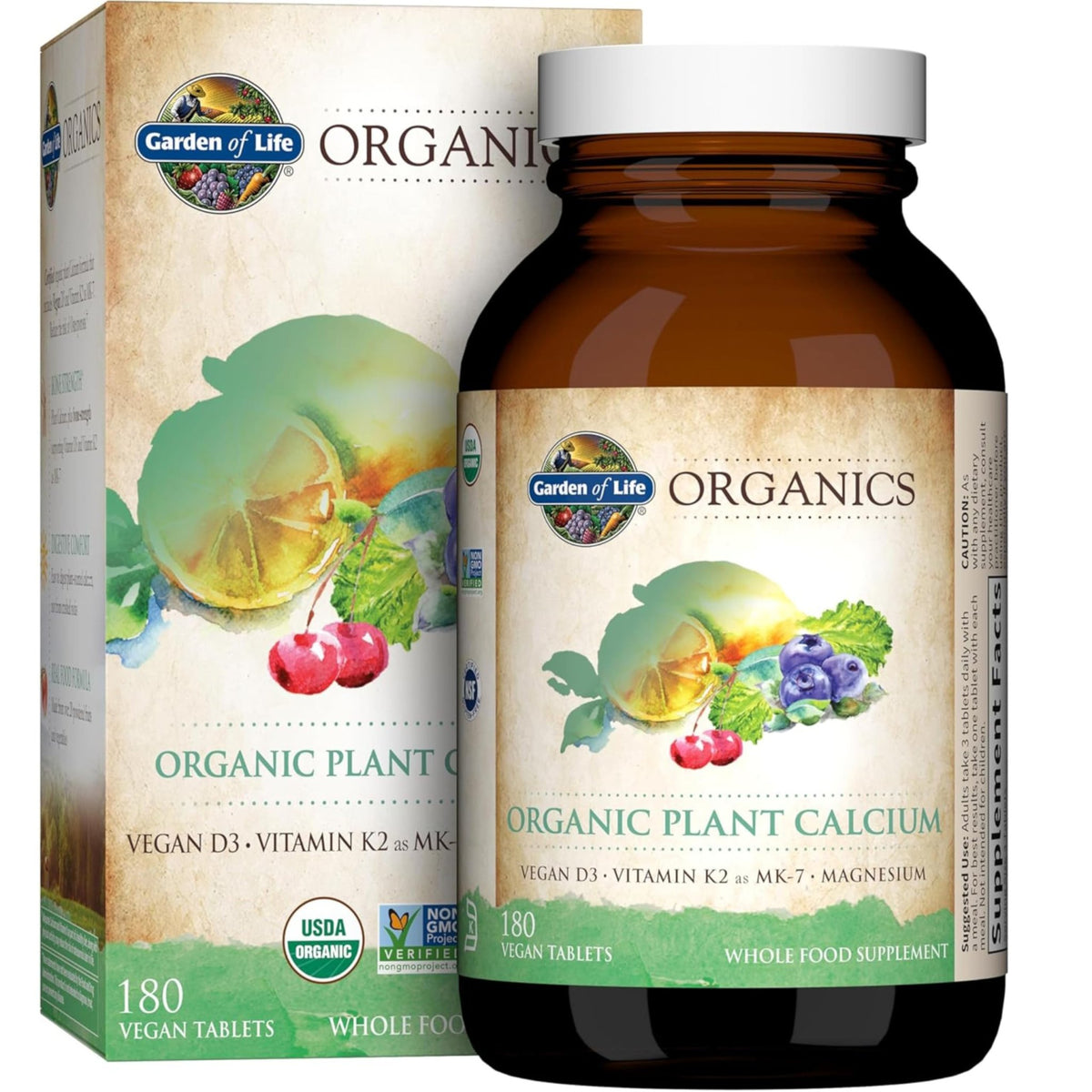 Garden of Life Calcium Supplement with Magnesium & Organic Vitamin D3 K2, Made from Whole Foods, Gluten-Free, 180 Count - FENGGESTORE20