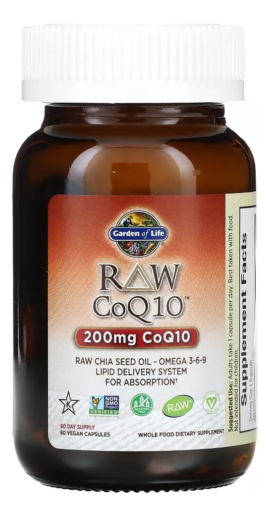 Garden of Life CoQ10 200mg, Vegetarian Omega 3 6 9 Supplement Raw Co Q 10 Chia Seed Oil, Whole Food Nutrition with Antioxidant Support - FENGGESTORE20