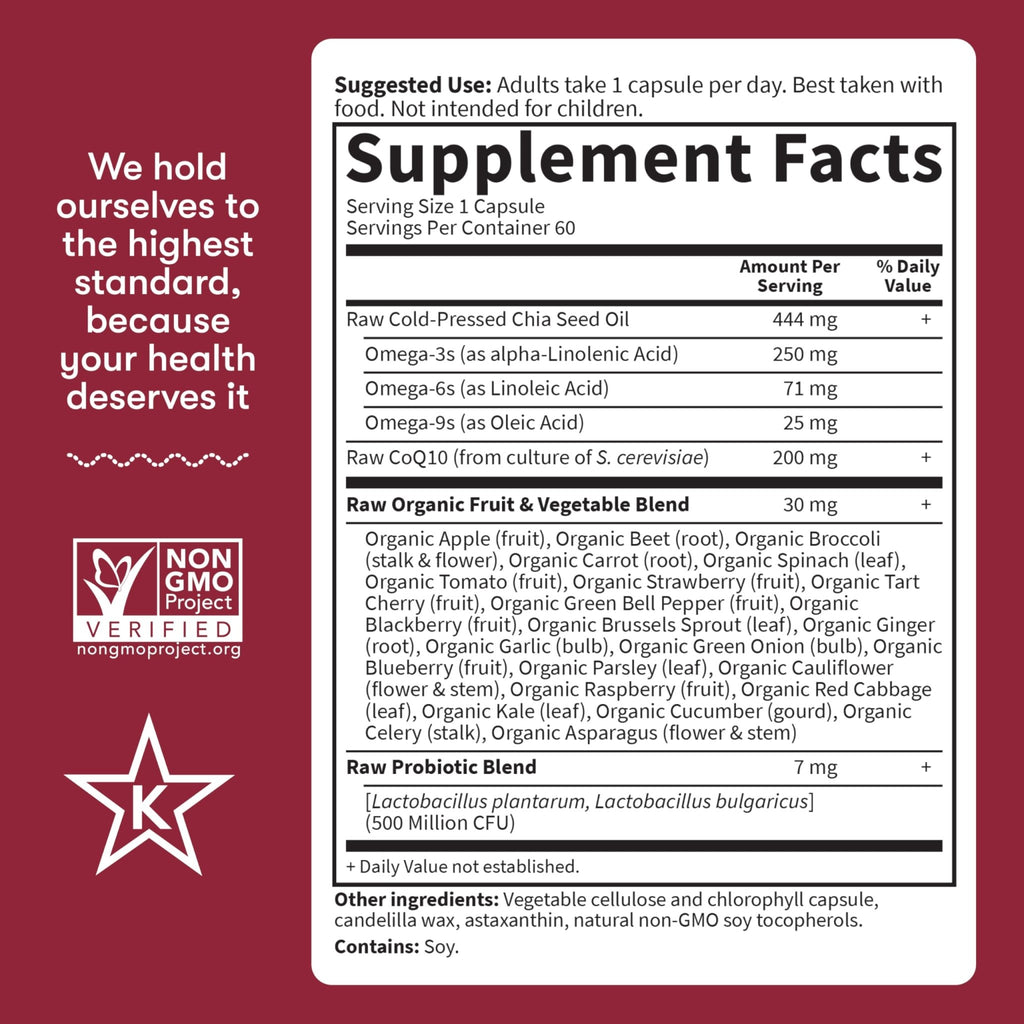 Garden of Life CoQ10 200mg, Vegetarian Omega 3 6 9 Supplement Raw Co Q 10 Chia Seed Oil, Whole Food Nutrition with Antioxidant Support - FENGGESTORE20