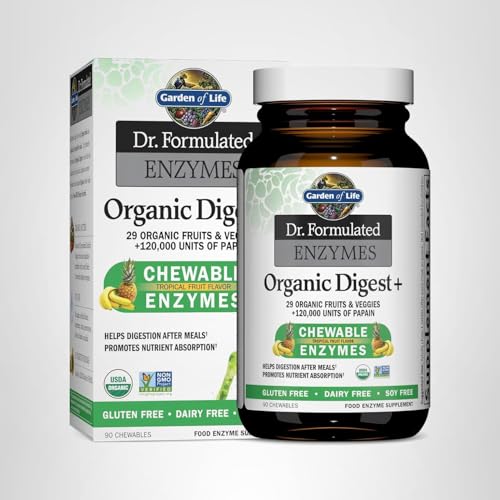 Garden of Life Digestive Enzymes with Papain, Bromelain and Lipase for Nutrient Absorption and Digestion Support, Tropical Fruit Flavor - FENGGESTORE20