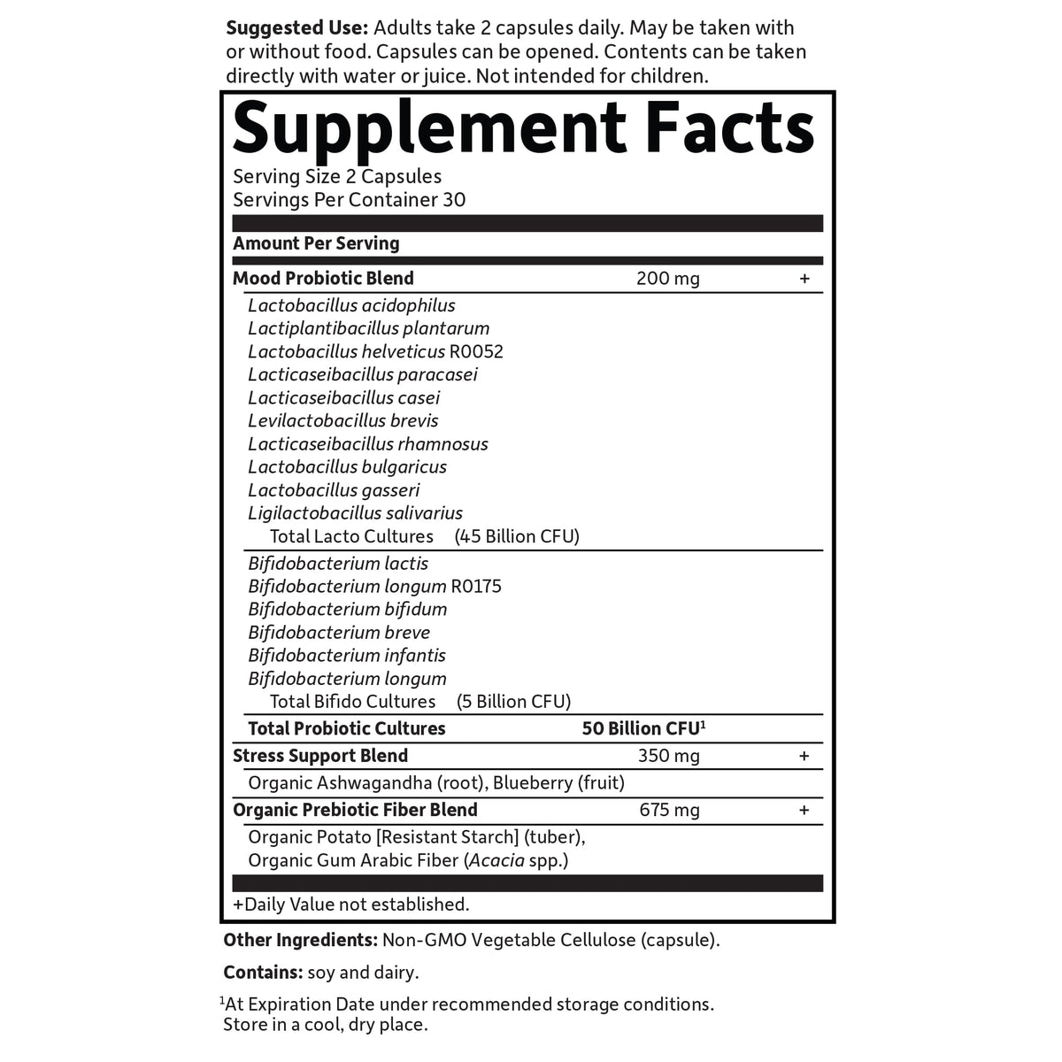 Garden of Life Dr. Formulated Probiotics Mood+ - 50 Billion CFU - Supports Relaxation & Digestive Health - Shelf Stable - 60 Vegetarian Capsules - FENGGESTORE20