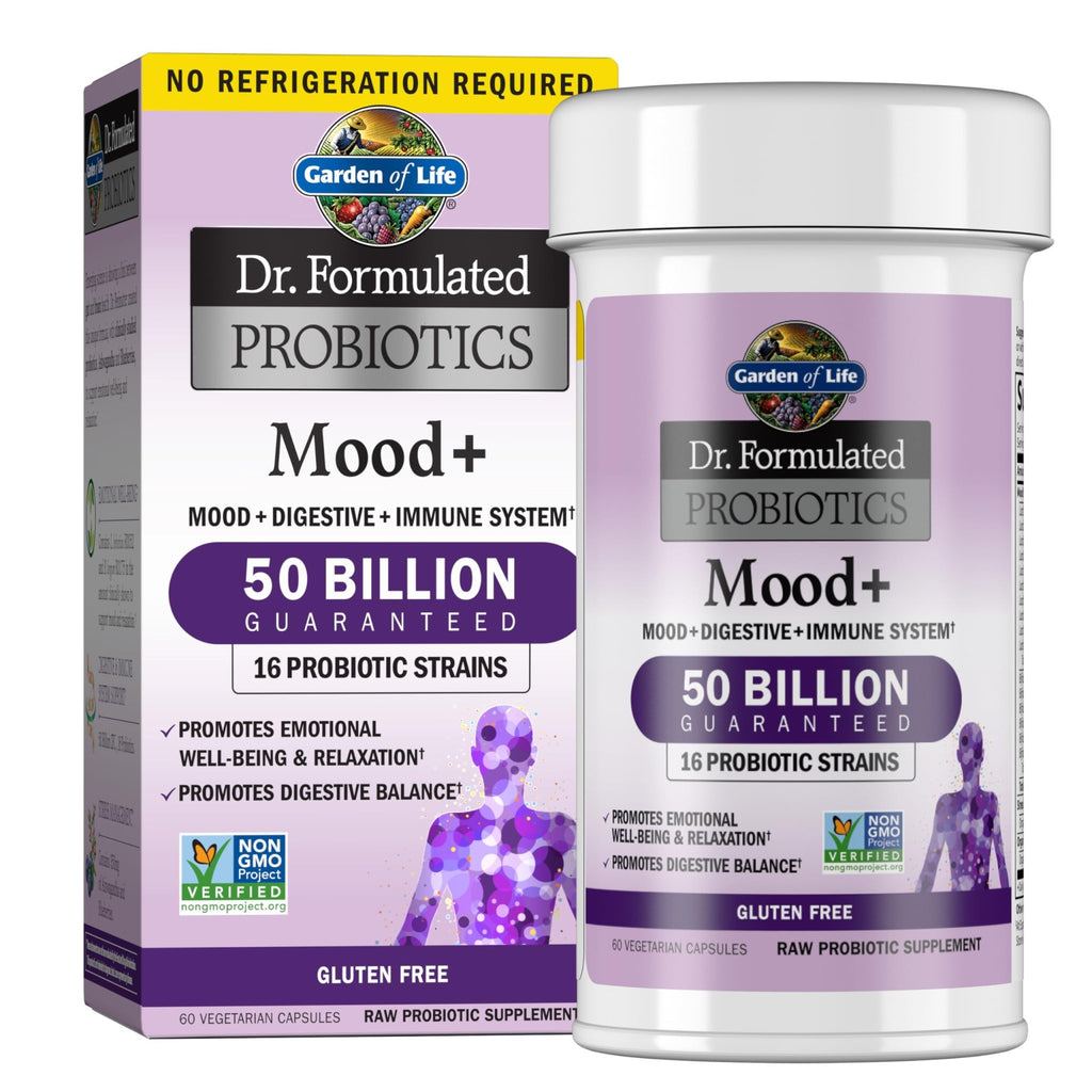 Garden of Life Dr. Formulated Probiotics Mood+ - 50 Billion CFU - Supports Relaxation & Digestive Health - Shelf Stable - 60 Vegetarian Capsules - FENGGESTORE20