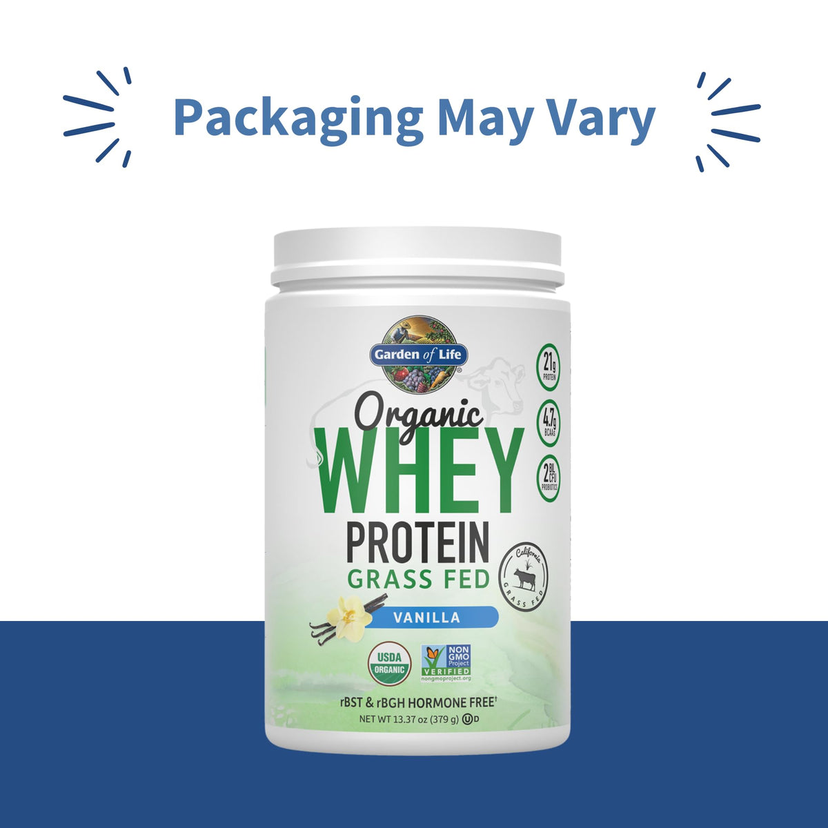 Garden of Life Grass Fed Whey Protein Powder Vanilla - 21g Protein for Women & Men + Probiotics - 12 Servings - Gluten Free, Non GMO, Kosher, Humane, RBST & rBGH Hormone Free - FENGGESTORE20