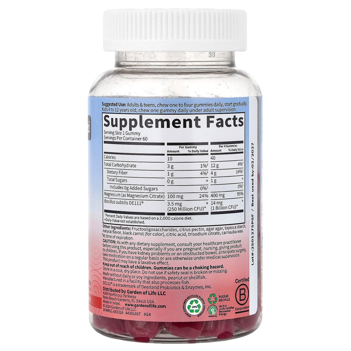 Garden of Life Magnesium Citrate Supplement Gummies with Prebiotics & Probiotics for Stress, Sleep & Recovery - Vegan, Gluten Free, Kosher, Non-GMO - FENGGESTORE20