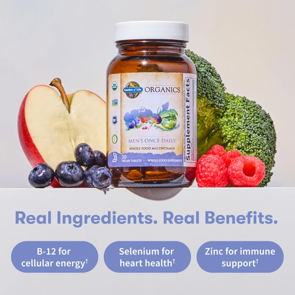 Garden of Life Once Daily Whole Food Multivitamin for Men, Organic Mens Vitamins & Minerals, Vitamin C, Zinc, Vegan, for Health & Well-Being, 60 Tablets - FENGGESTORE20