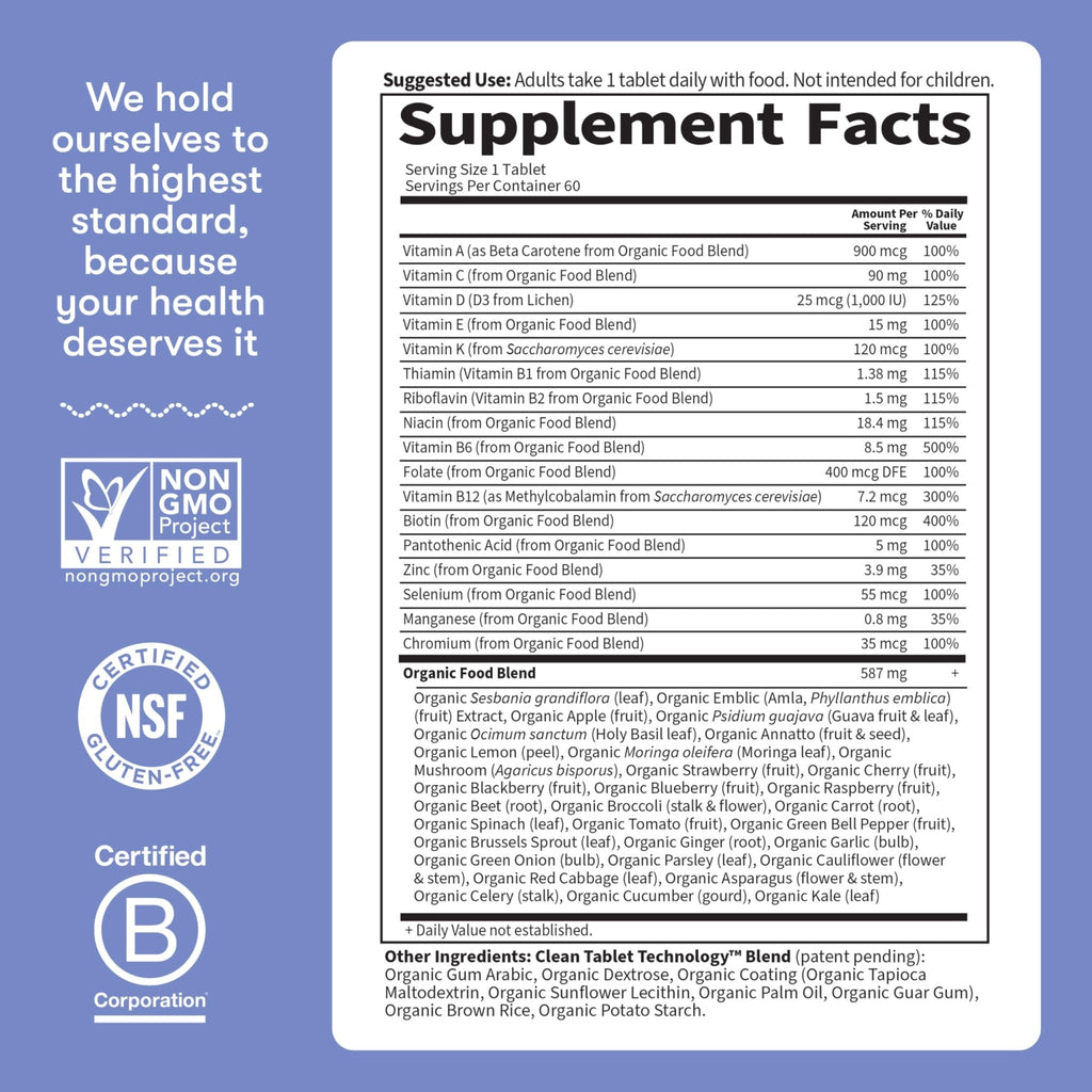 Garden of Life Once Daily Whole Food Multivitamin for Men, Organic Mens Vitamins & Minerals, Vitamin C, Zinc, Vegan, for Health & Well-Being, 60 Tablets - FENGGESTORE20