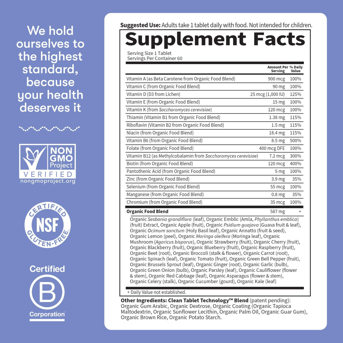 Garden of Life Once Daily Whole Food Multivitamin for Men, Organic Mens Vitamins & Minerals, Vitamin C, Zinc, Vegan, for Health & Well-Being, 60 Tablets - FENGGESTORE20