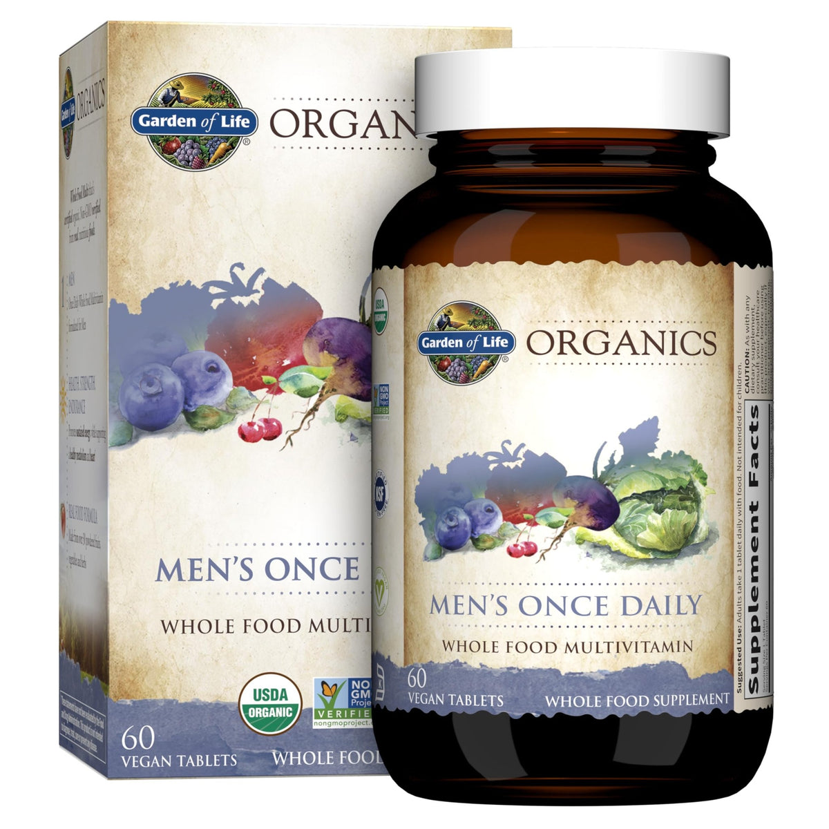 Garden of Life Once Daily Whole Food Multivitamin for Men, Organic Mens Vitamins & Minerals, Vitamin C, Zinc, Vegan, for Health & Well-Being, 60 Tablets - FENGGESTORE20