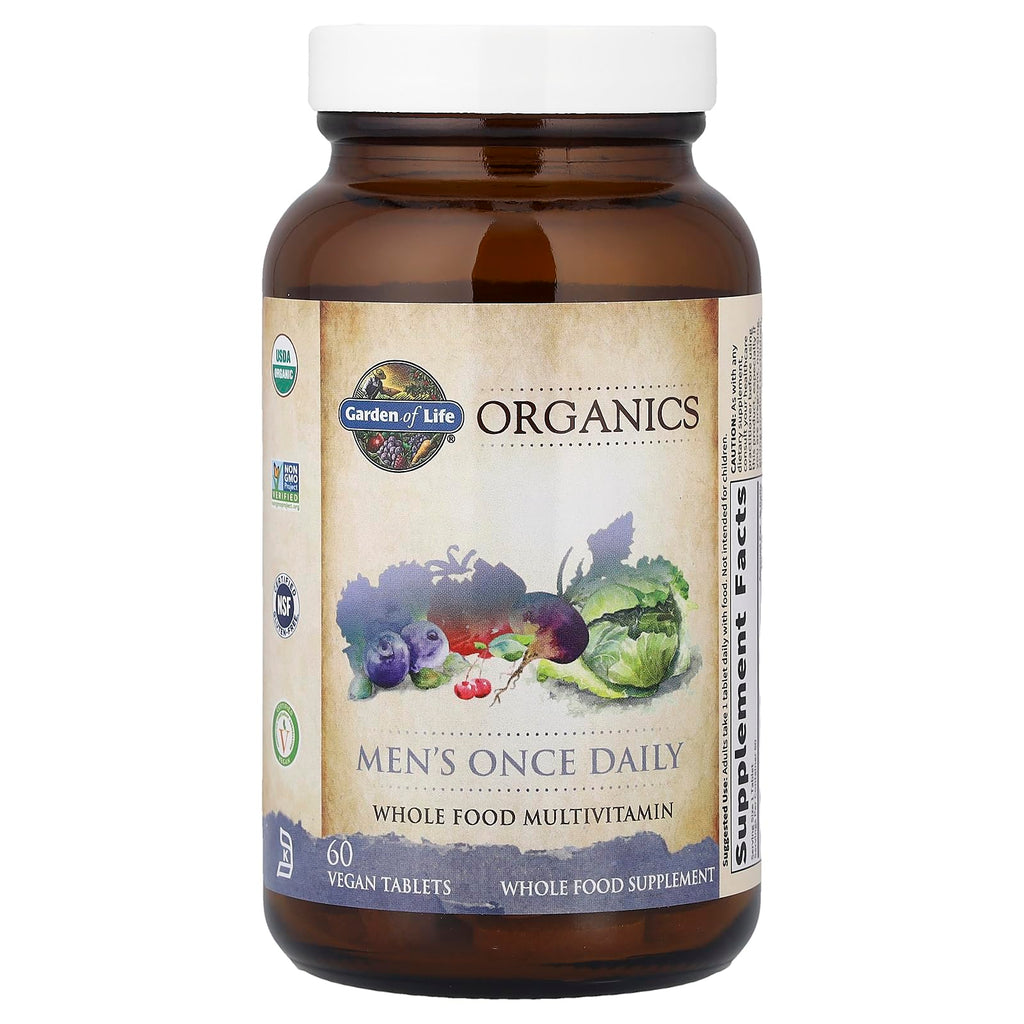 Garden of Life Once Daily Whole Food Multivitamin for Men, Organic Mens Vitamins & Minerals, Vitamin C, Zinc, Vegan, for Health & Well-Being, 60 Tablets - FENGGESTORE20