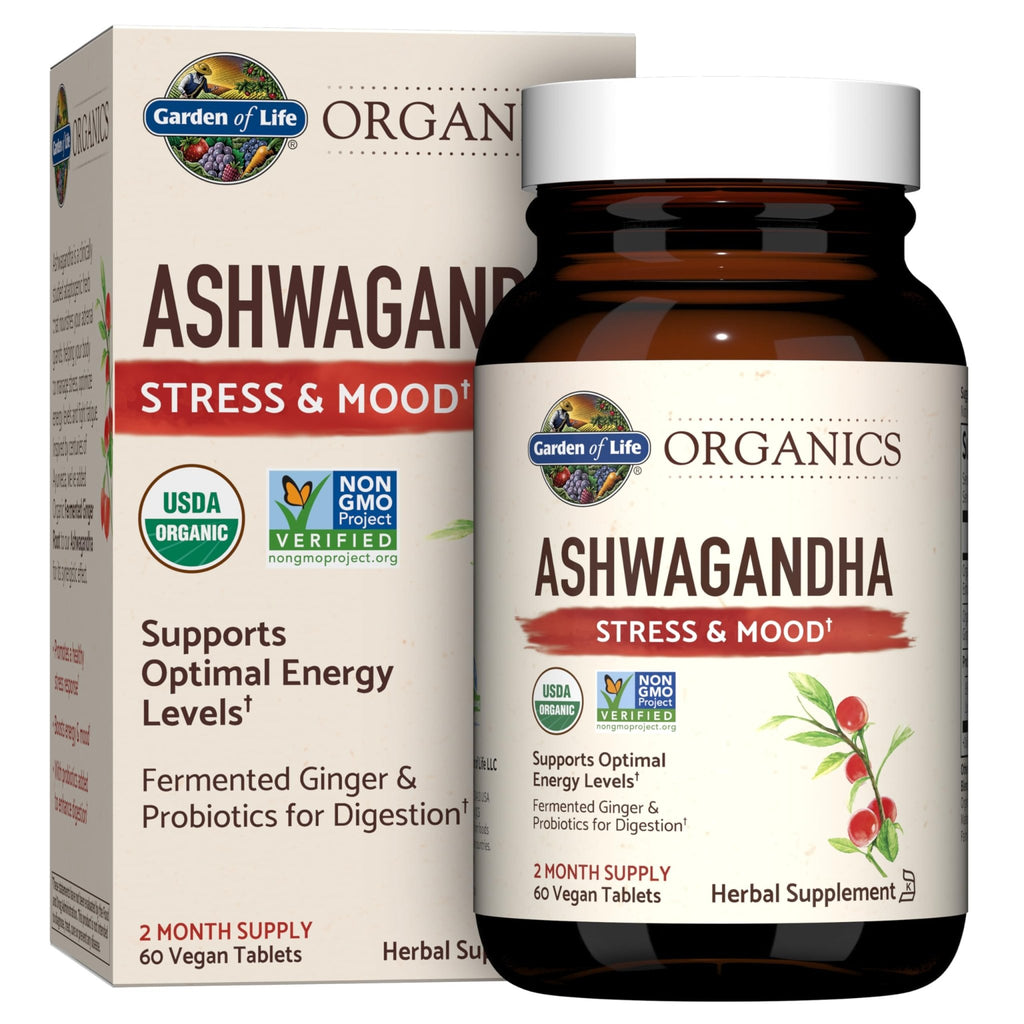 Garden of Life Organic Ashwagandha Supplement with Probiotics & Ginger - Stress, Mood & Energy Support, Vegan, Gluten Free - FENGGESTORE20