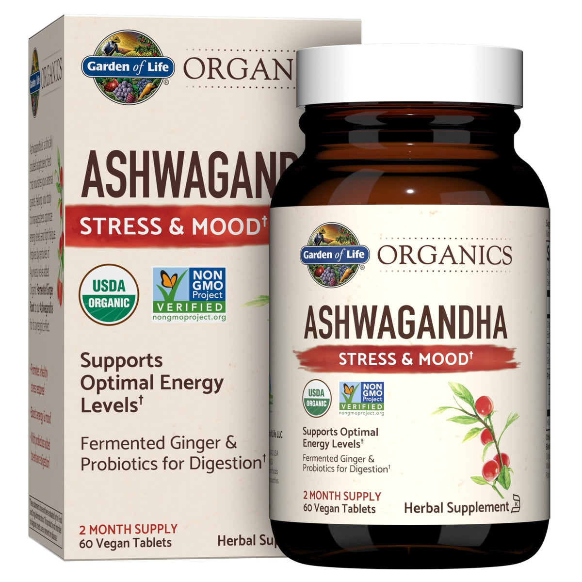 Garden of Life Organic Ashwagandha Supplement with Probiotics & Ginger - Stress, Mood & Energy Support, Vegan, Gluten Free - FENGGESTORE20