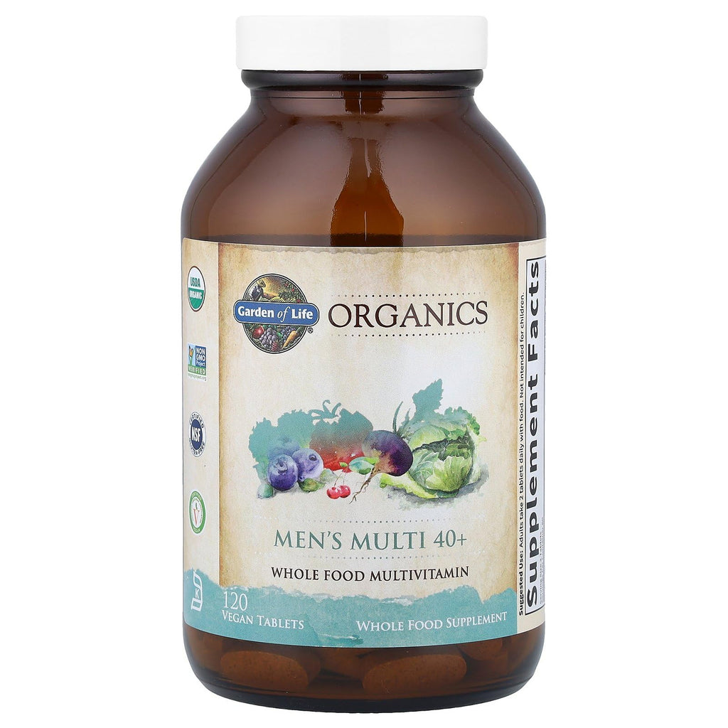 Garden of Life Organics Men's 40+ Multivitamin with Prostate Support, B12 & Vitamins – Vegan Daily Whole Food Multivitamin, Non-GMO, Certified Organic, 120 Tablets - FENGGESTORE20
