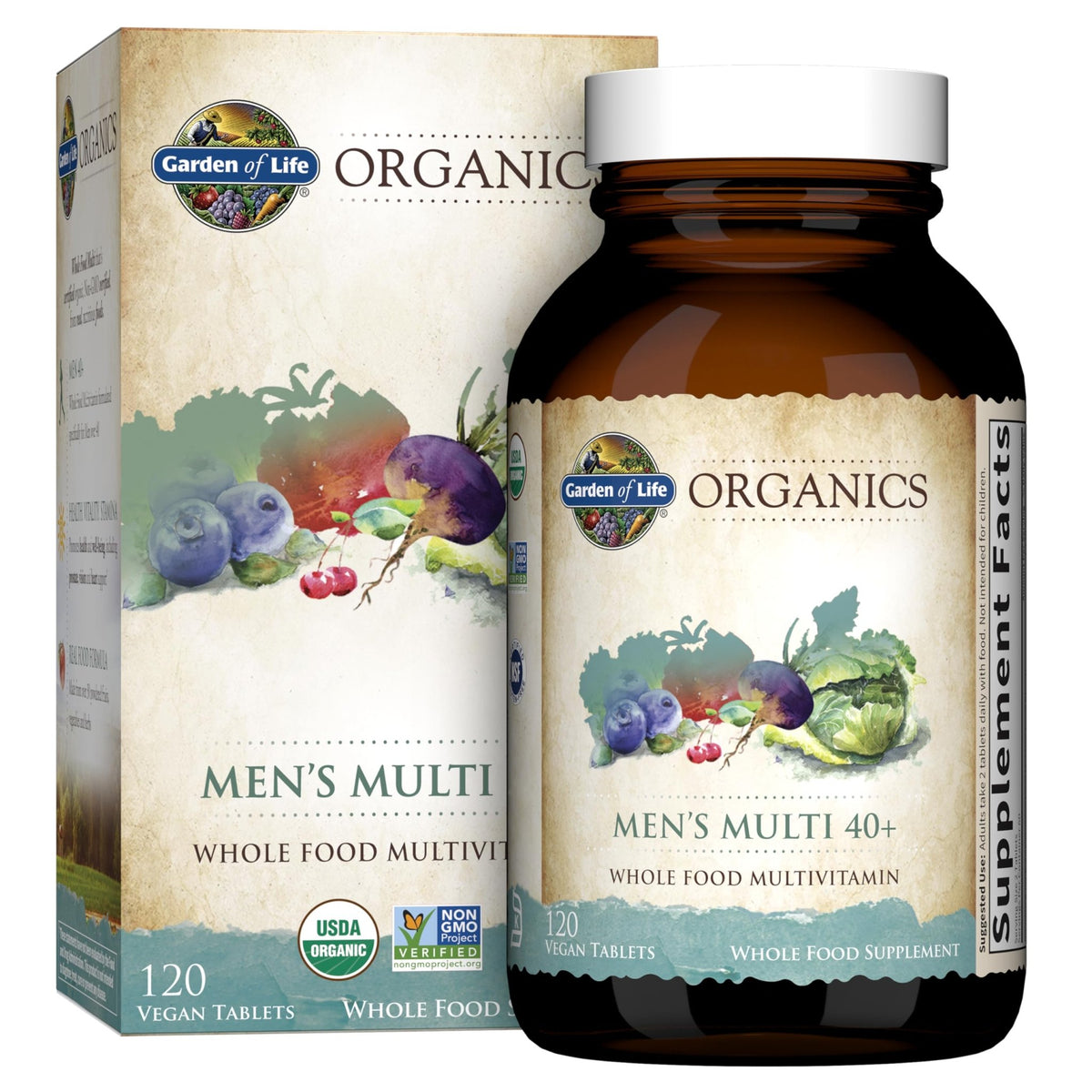 Garden of Life Organics Men's 40+ Multivitamin with Prostate Support, B12 & Vitamins – Vegan Daily Whole Food Multivitamin, Non-GMO, Certified Organic, 120 Tablets - FENGGESTORE20