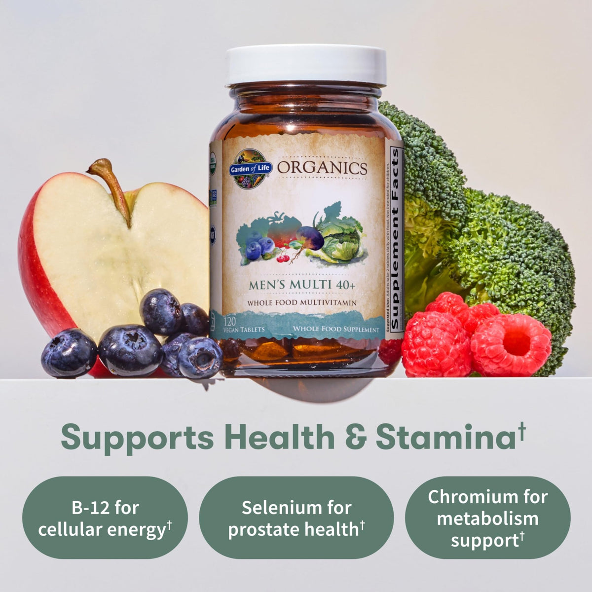 Garden of Life Organics Men's 40+ Multivitamin with Prostate Support, B12 & Vitamins – Vegan Daily Whole Food Multivitamin, Non-GMO, Certified Organic, 120 Tablets - FENGGESTORE20