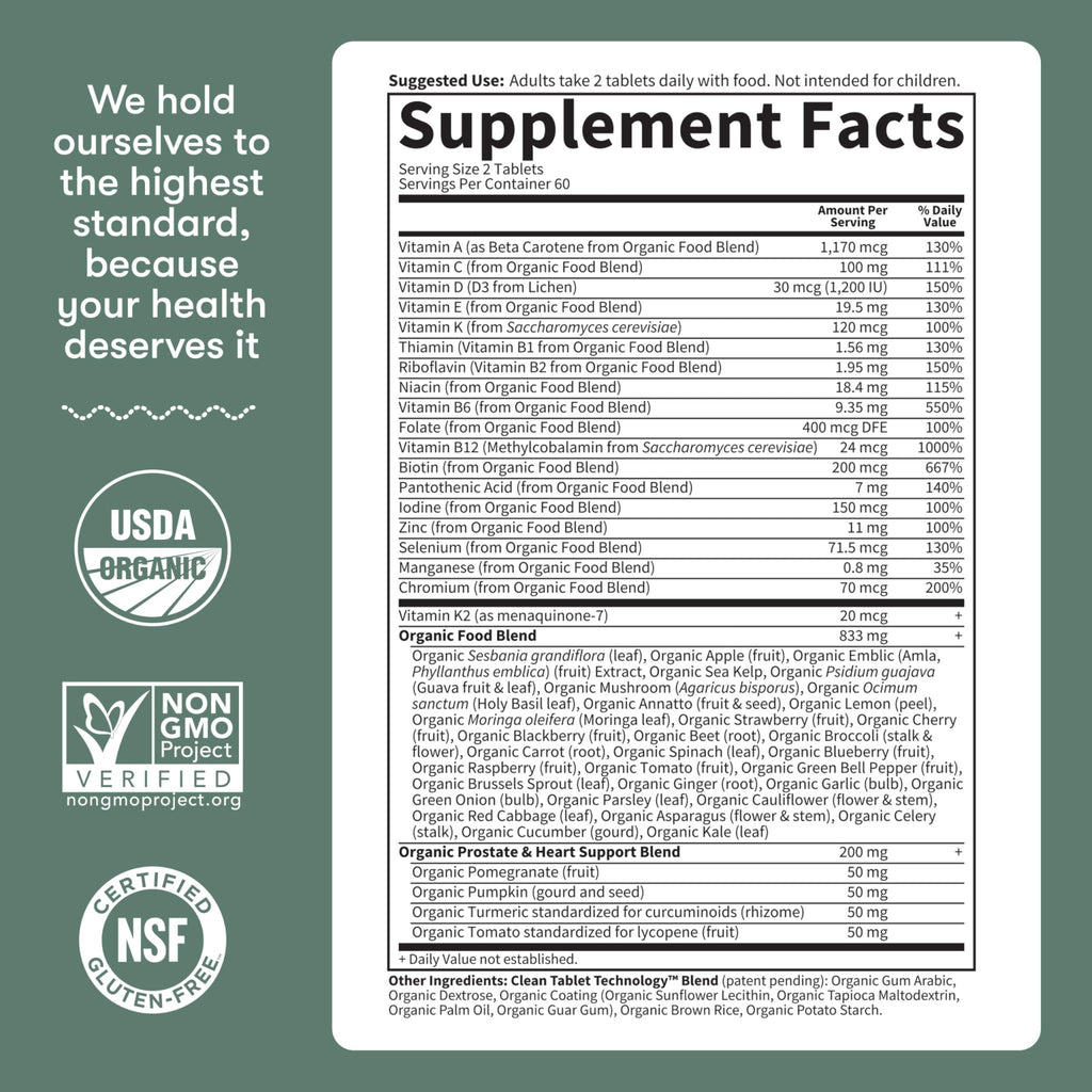 Garden of Life Organics Men's 40+ Multivitamin with Prostate Support, B12 & Vitamins – Vegan Daily Whole Food Multivitamin, Non-GMO, Certified Organic, 120 Tablets - FENGGESTORE20