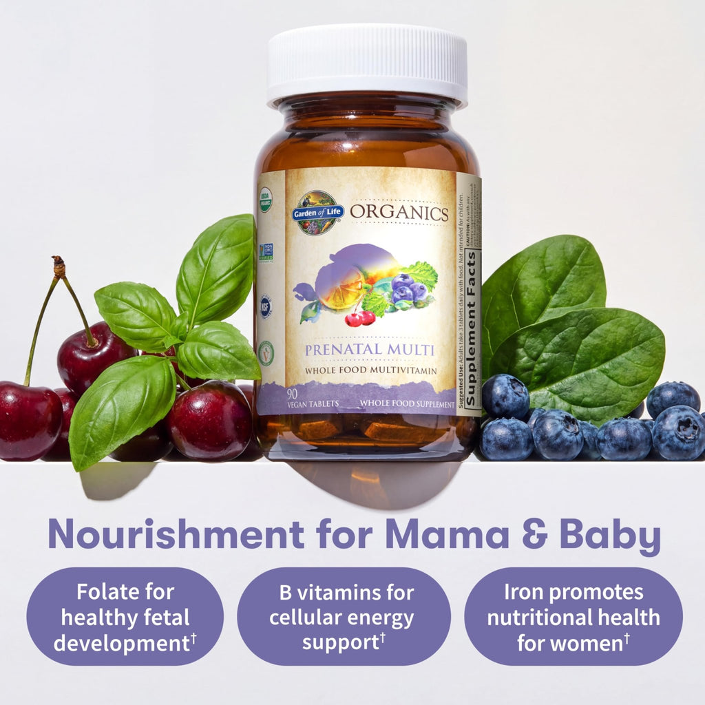 Garden of Life Organics Prenatal Multivitamin with Folate, B6, B12, D3 & Iron – Prenatal Vitamins for Women with Energy Metabolism Support for Healthy Fetal Development - FENGGESTORE20